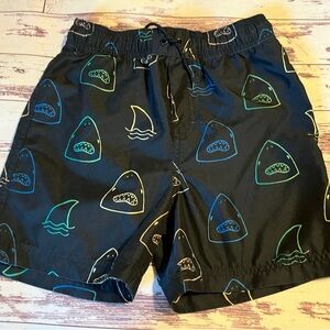 Tea Collection Navy Blue Swim Trunks Boys 10-12 Elastic Waist & Tie Shark Theme